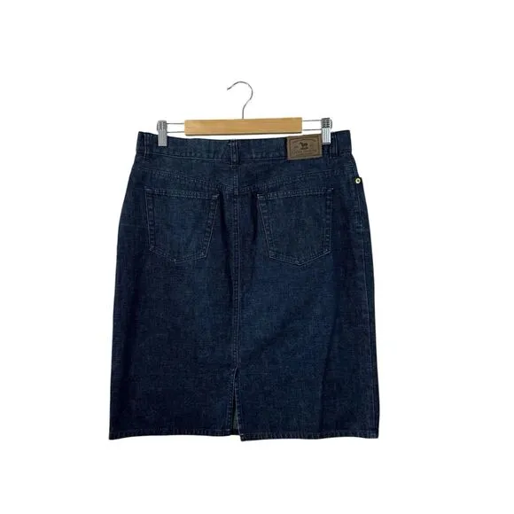 Vintage Ralph Lauren 12 Jean Skirt Denim Dark Blue Cotton Knee Length Womens