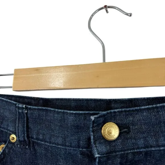 Vintage Ralph Lauren 12 Jean Skirt Denim Dark Blue Cotton Knee Length Womens