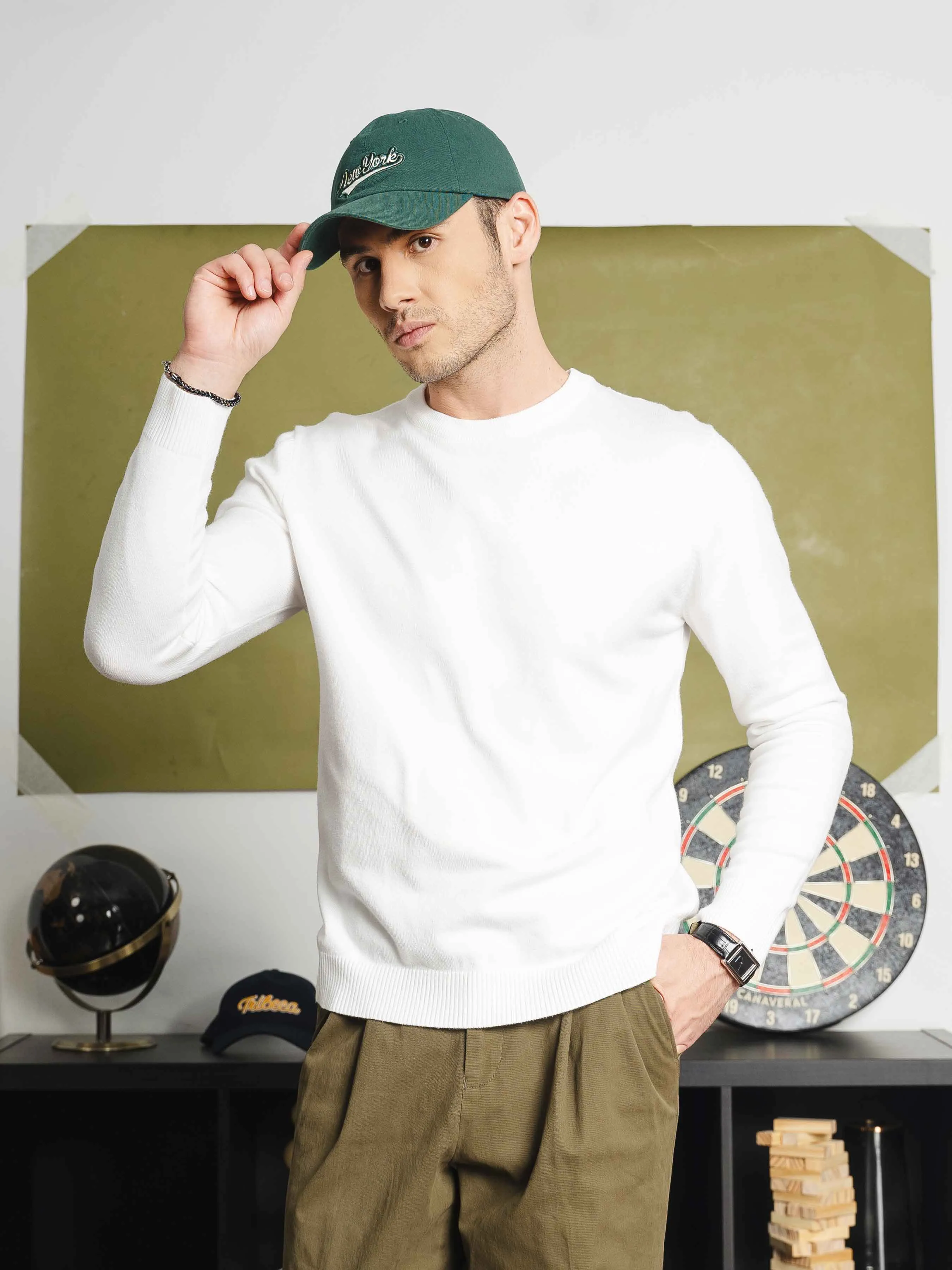 Vittorio Long Sleeve Crew Neck - White