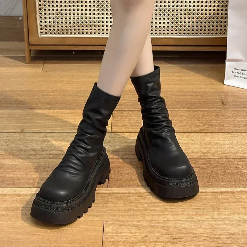 VougeVamp Platform Heel Ankle Booties – Retro Style Short Boots with Back Zipper