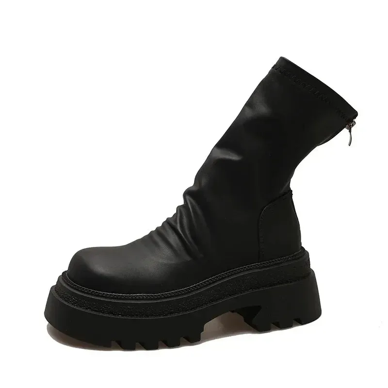 VougeVamp Platform Heel Ankle Booties – Retro Style Short Boots with Back Zipper