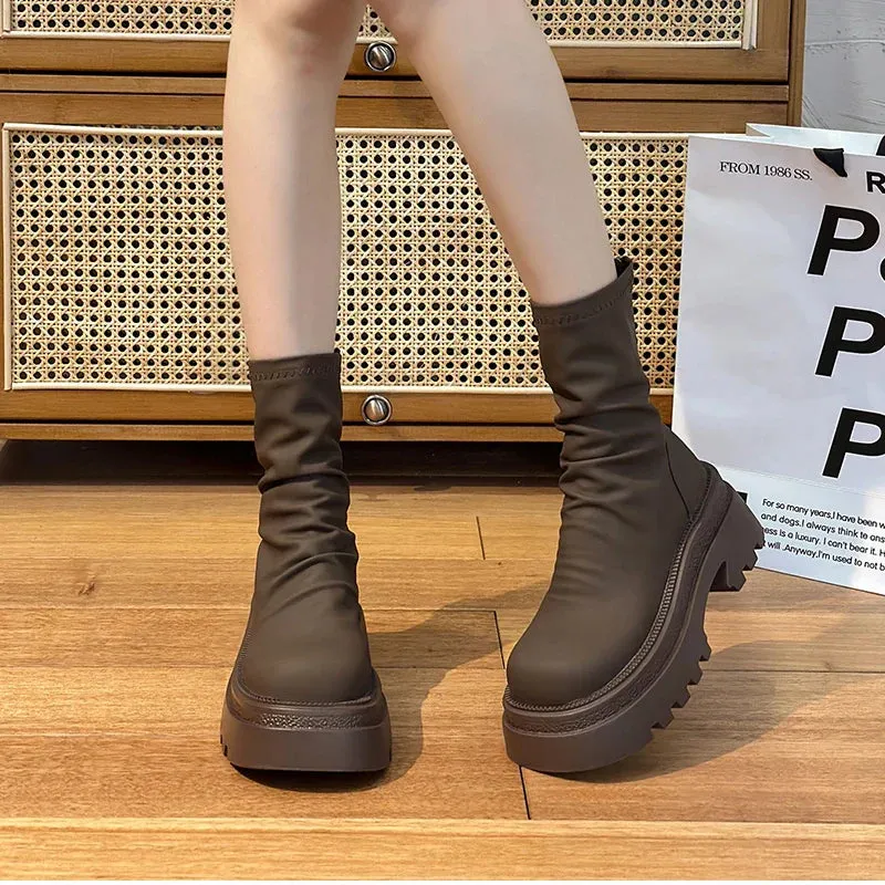 VougeVamp Platform Heel Ankle Booties – Retro Style Short Boots with Back Zipper