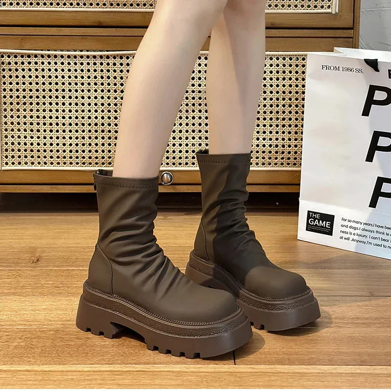 VougeVamp Platform Heel Ankle Booties – Retro Style Short Boots with Back Zipper
