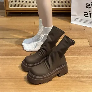 VougeVamp Platform Heel Ankle Booties – Retro Style Short Boots with Back Zipper