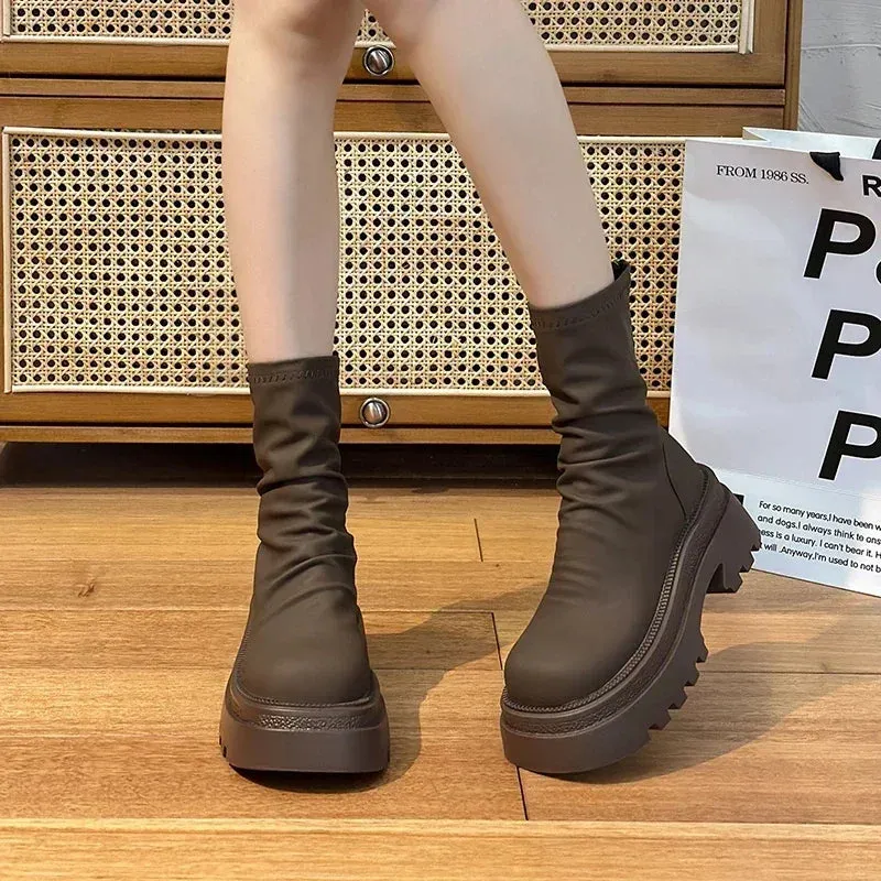 VougeVamp Platform Heel Ankle Booties – Retro Style Short Boots with Back Zipper