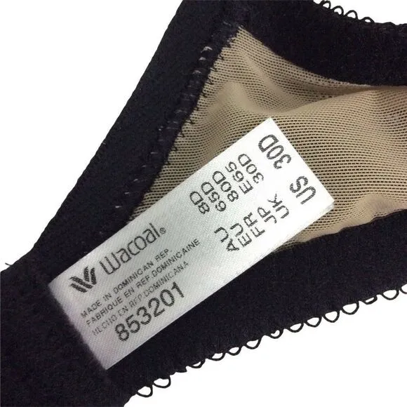 Wacoal Bra 30D Lace Finesse T Shirt Underwire Lightly Padded Black 853201