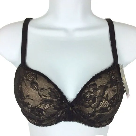 Wacoal Bra 30D Lace Finesse T Shirt Underwire Lightly Padded Black 853201