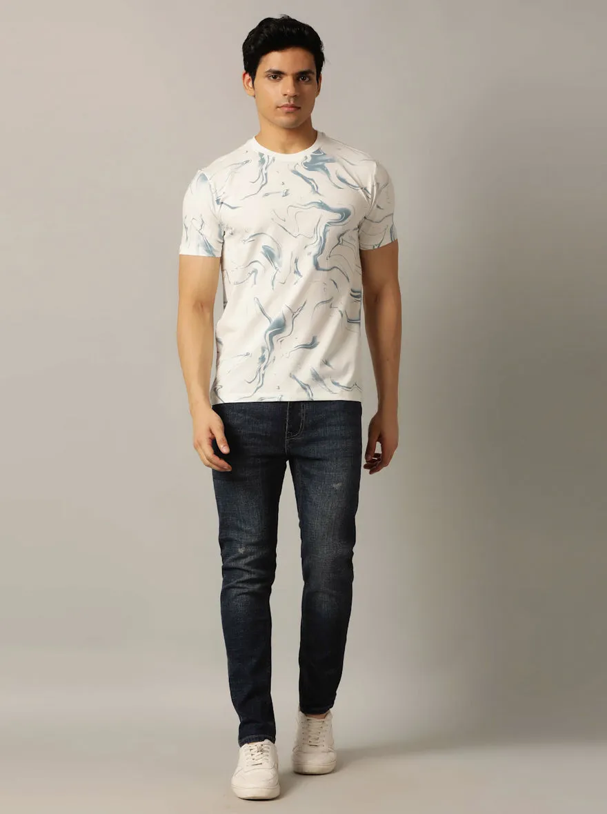 White Printed Slim Fit T-Shirt | JadeBlue