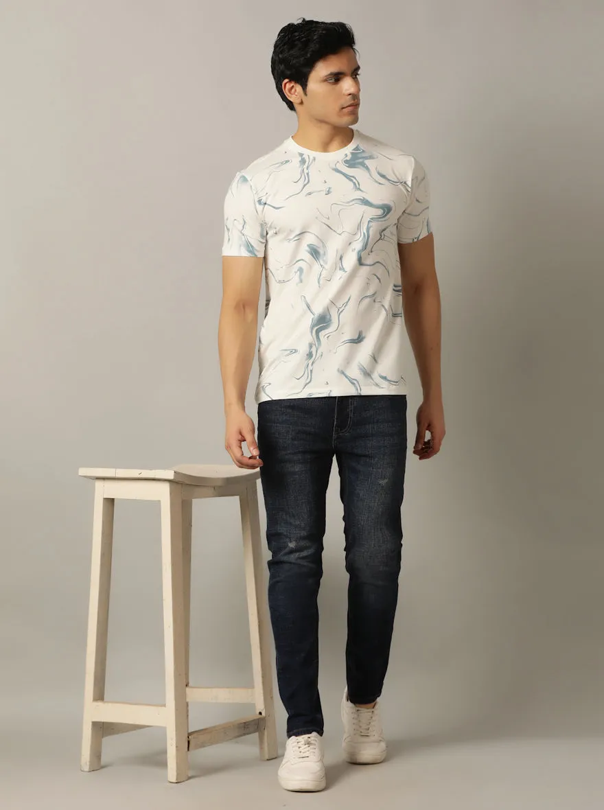 White Printed Slim Fit T-Shirt | JadeBlue