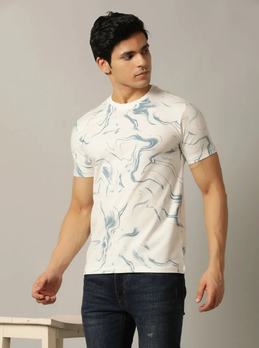 White Printed Slim Fit T-Shirt | JadeBlue