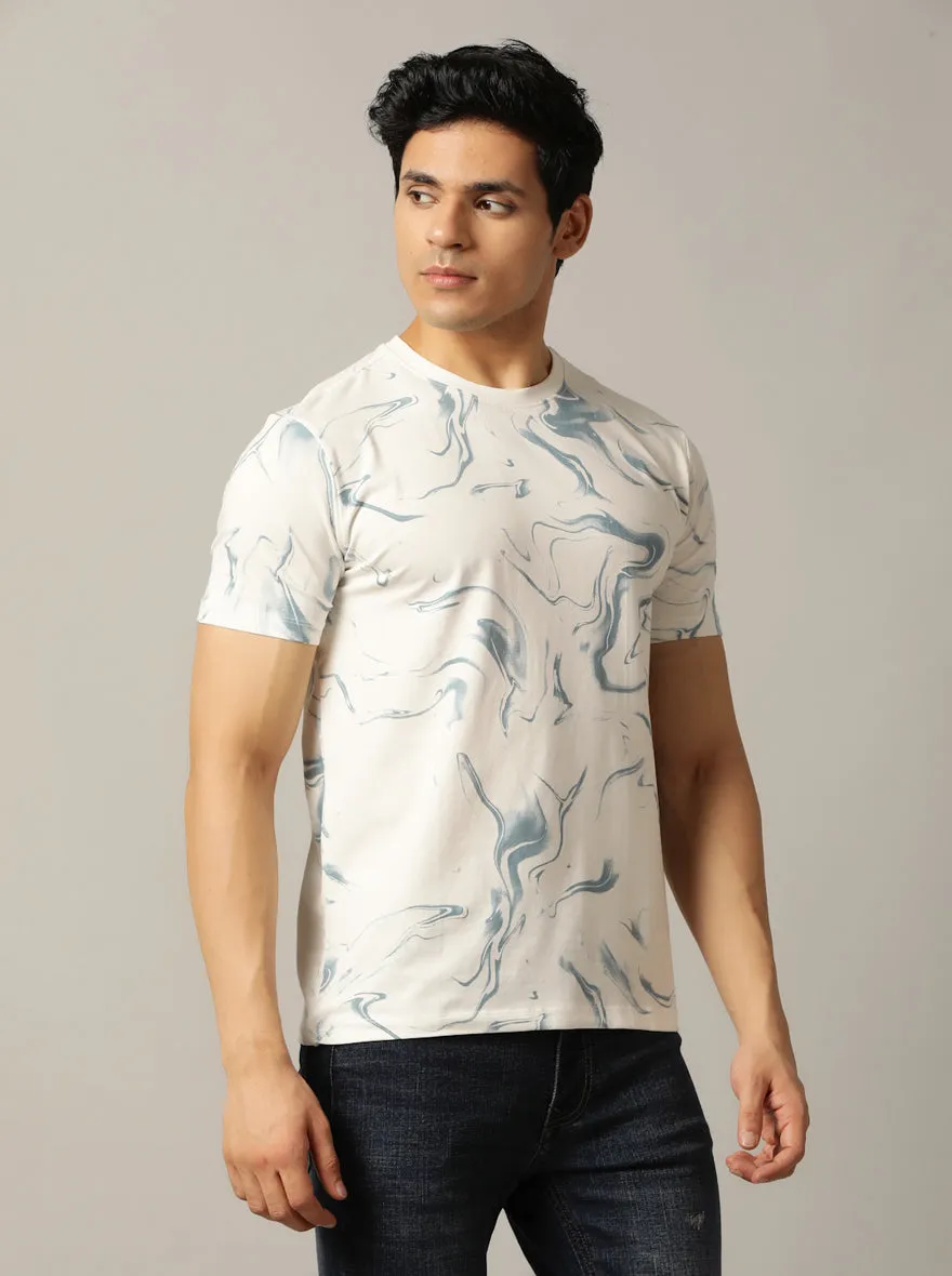 White Printed Slim Fit T-Shirt | JadeBlue