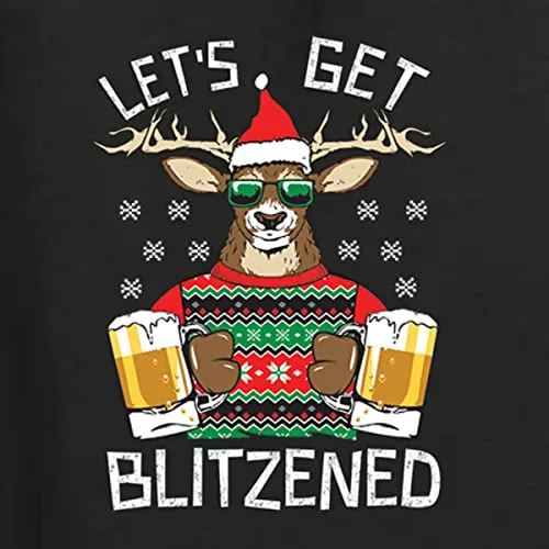 Wild Bobby Lets Get Blitzened Deer With Beer Christmas Unisex Crewneck Graphic Sweatshirt, Black, Medium