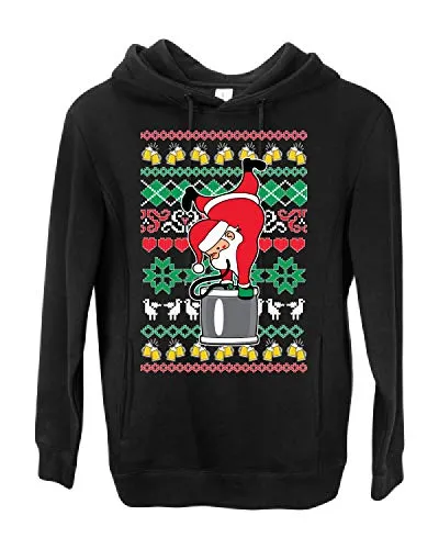 Wild Bobby Santa Keg Stand Beer Drinking Drunk Ugly Christmas Sweater Premium Graphic Hoodie Sweatshirt, Black, Medium