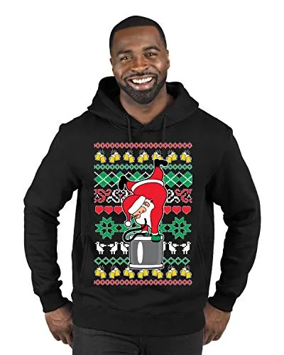 Wild Bobby Santa Keg Stand Beer Drinking Drunk Ugly Christmas Sweater Premium Graphic Hoodie Sweatshirt, Black, Medium