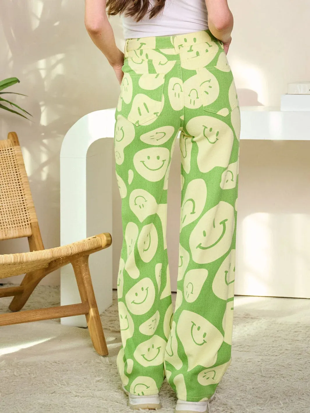 Womens Button Closure Graphic Pants