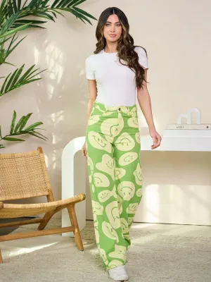 Womens Button Closure Graphic Pants