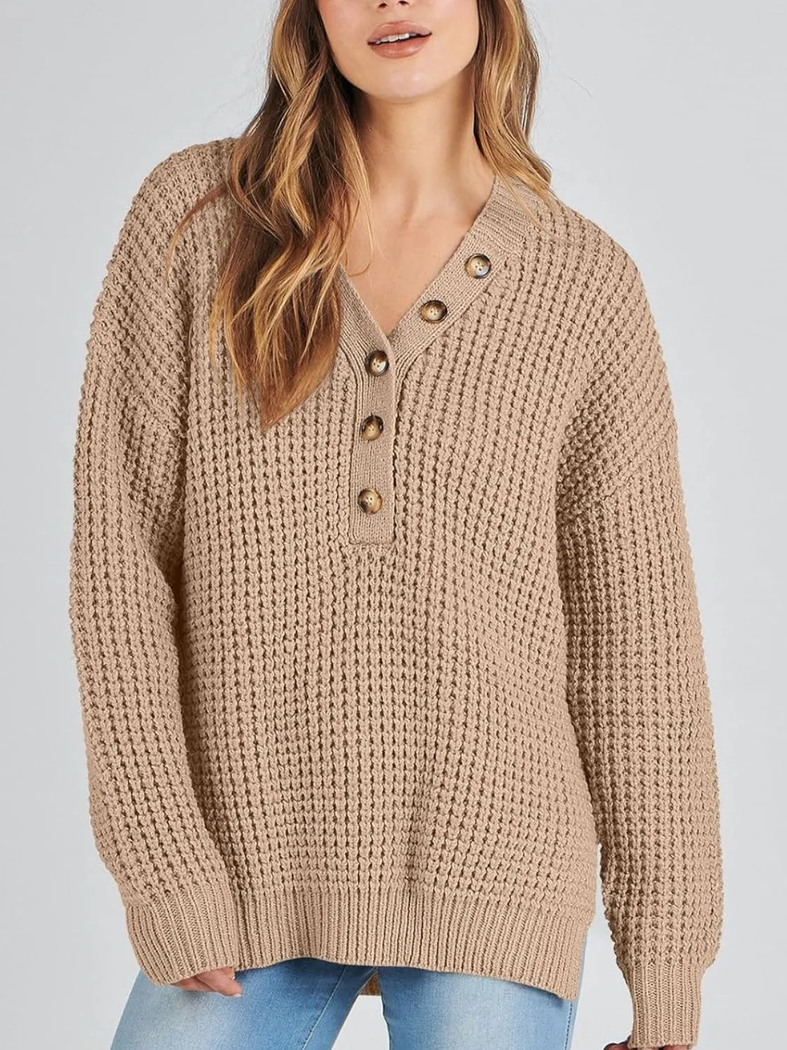 Women's Waffle Side Slit Knit Sweater (Buy 2 Free Shipping)