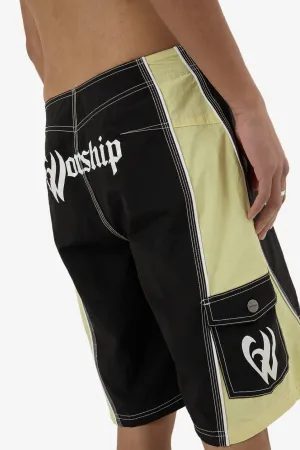 WORSHIP SUPPLIES BOARDRIDERR BOARD SHORT - BLACK/LIME