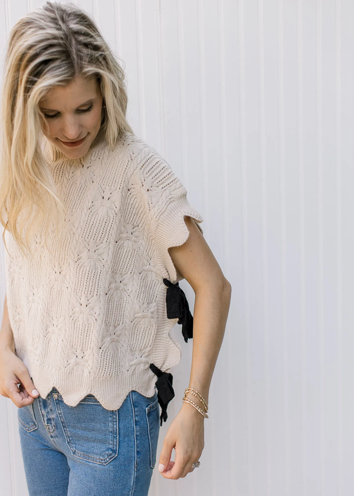 XZ Ecru Short Sleeve Sweater