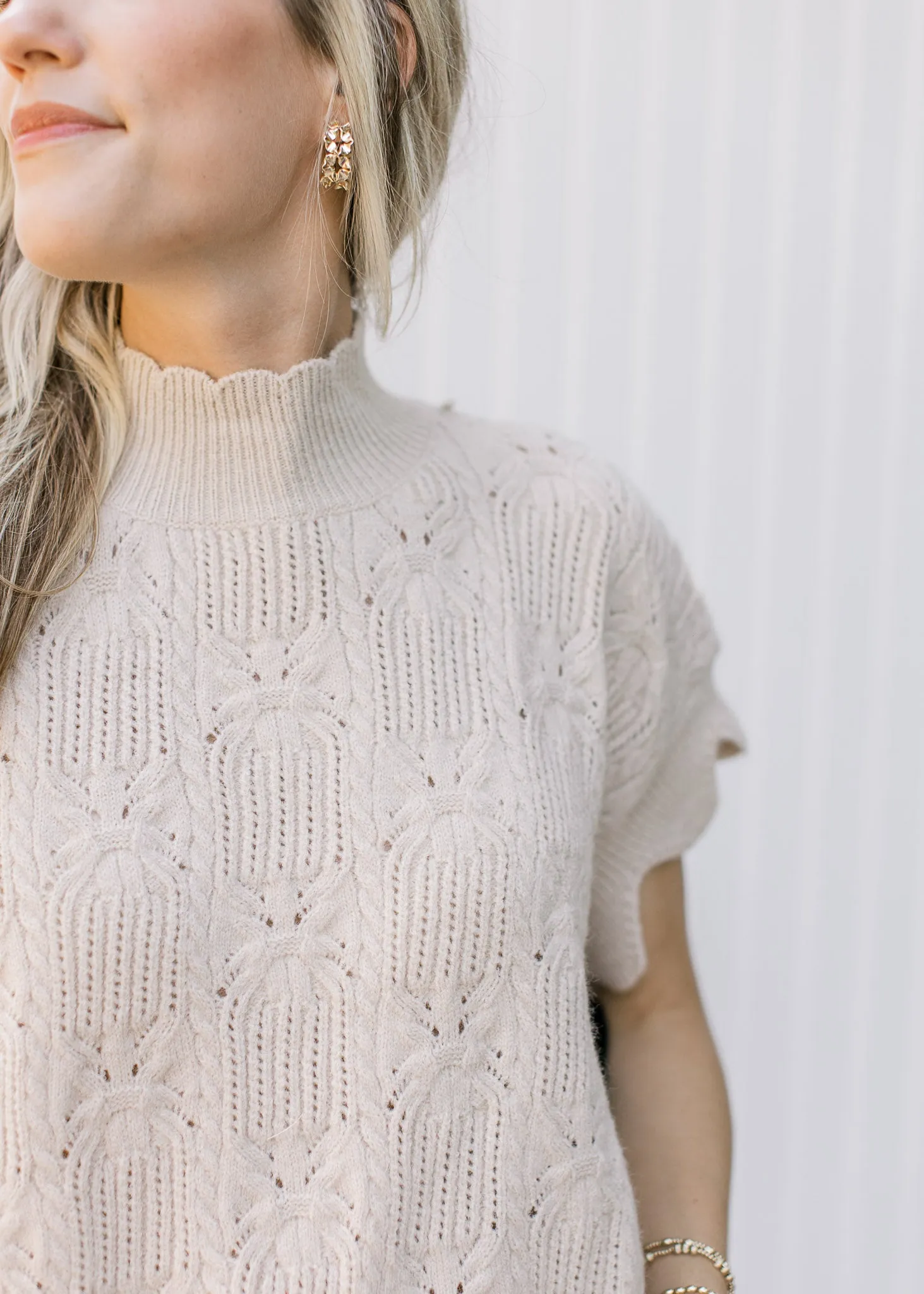 XZ Ecru Short Sleeve Sweater