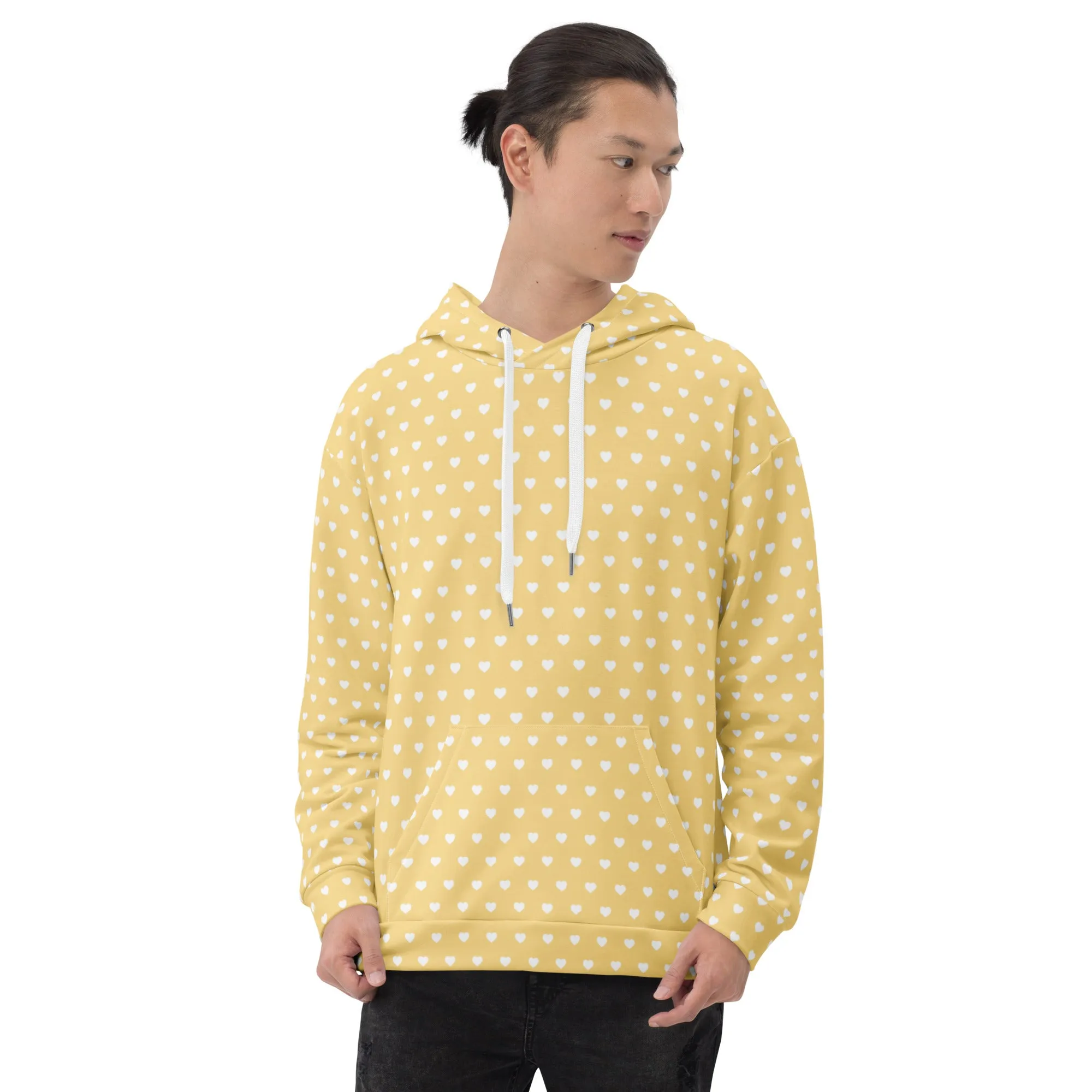 Yellow & White Heart Print Eco Hoodie