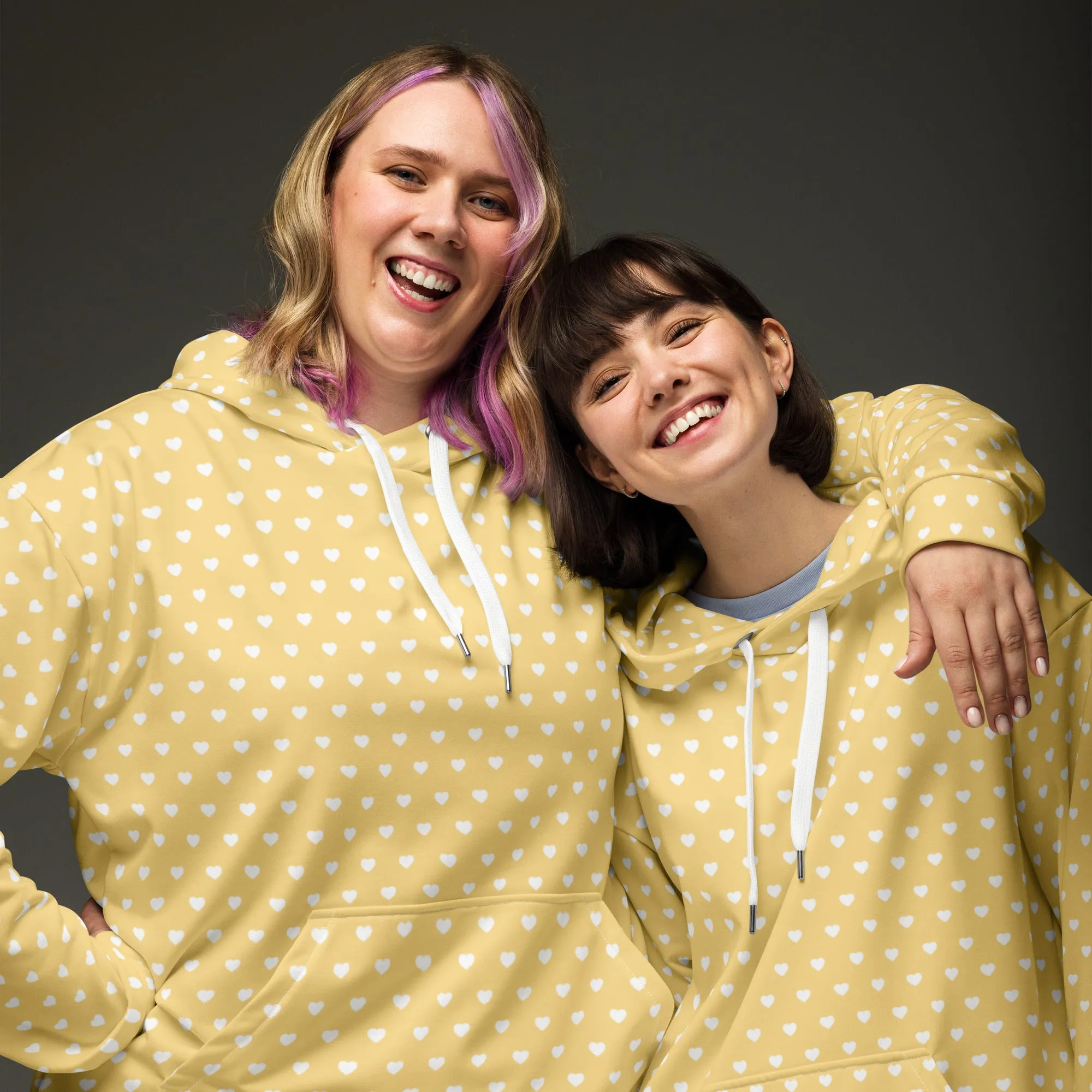 Yellow & White Heart Print Eco Hoodie