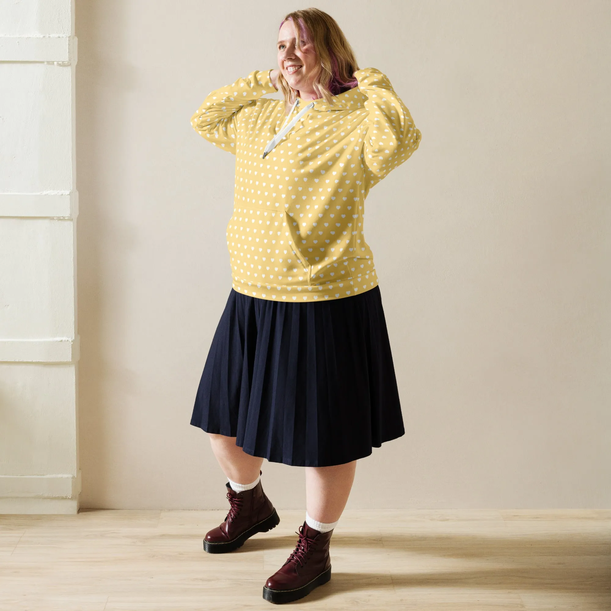 Yellow & White Heart Print Eco Hoodie