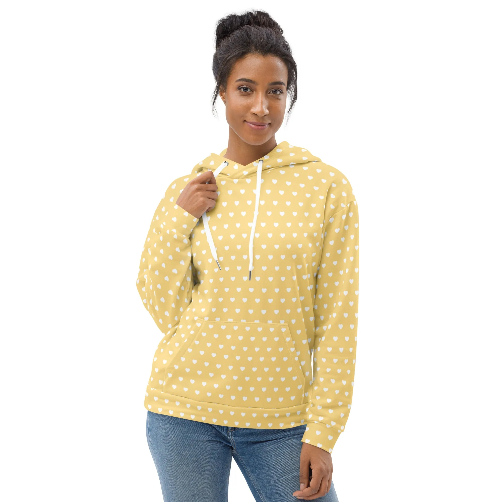 Yellow & White Heart Print Eco Hoodie
