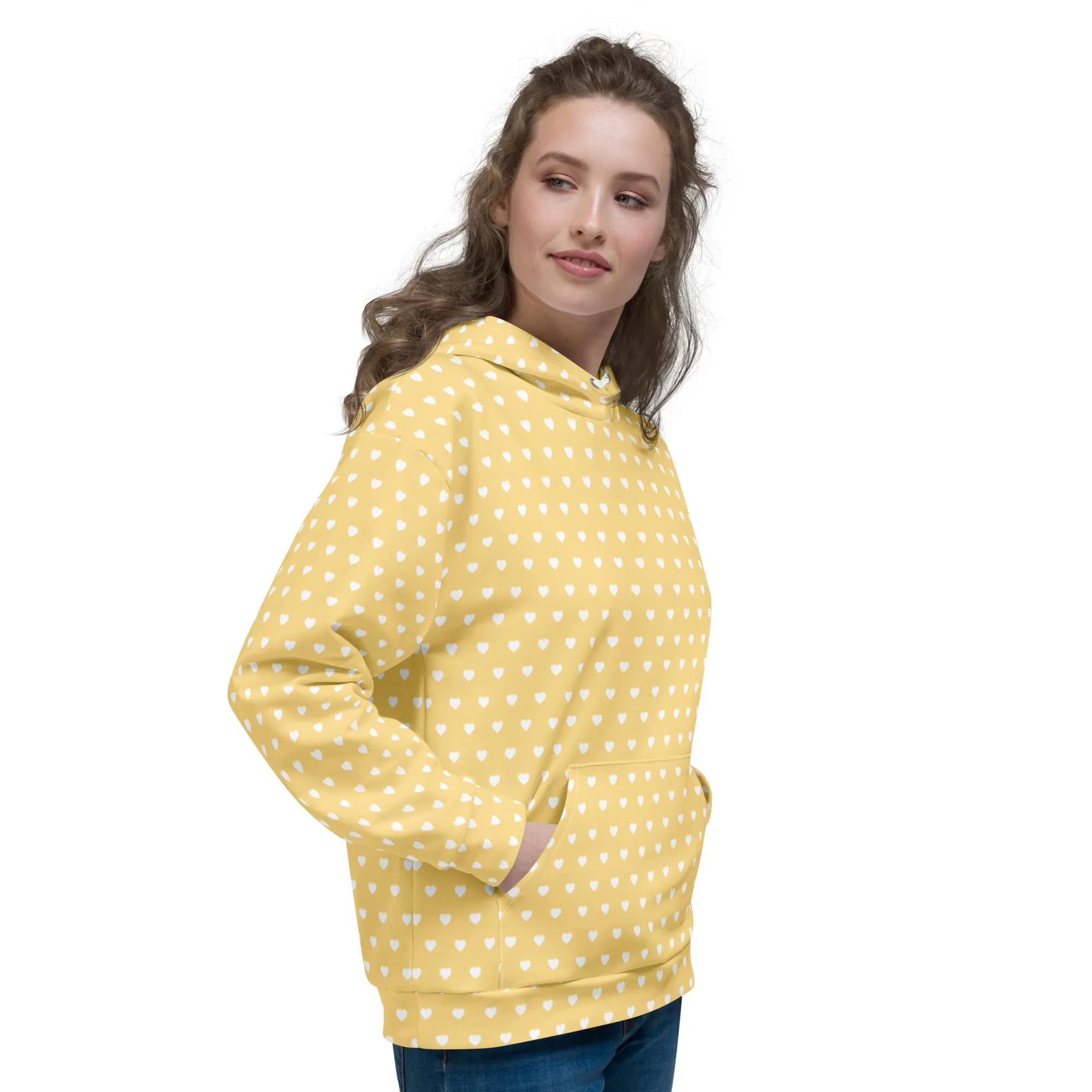 Yellow & White Heart Print Eco Hoodie