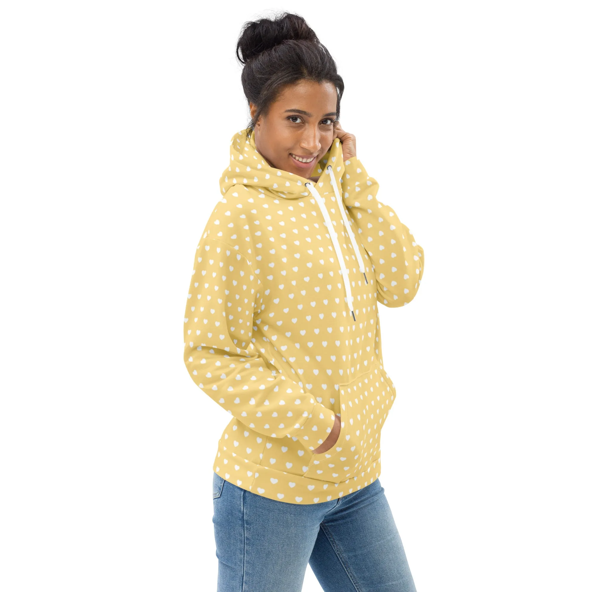Yellow & White Heart Print Eco Hoodie