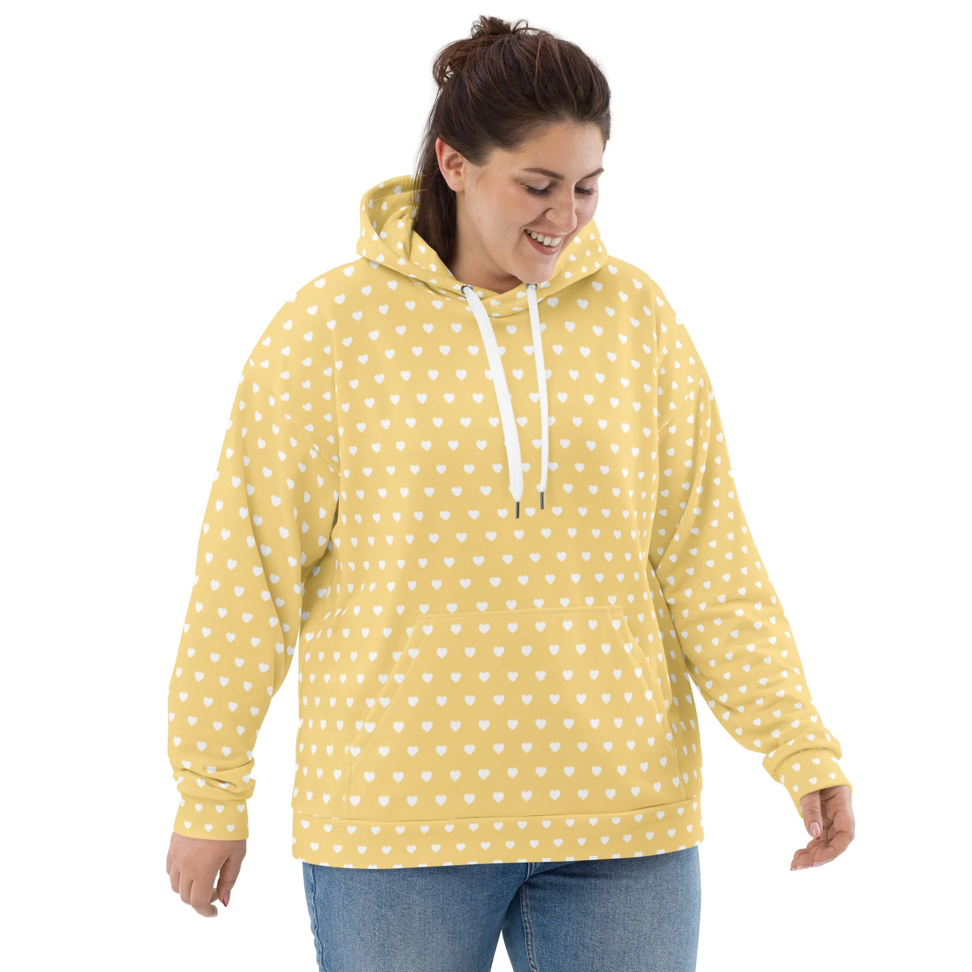 Yellow & White Heart Print Eco Hoodie