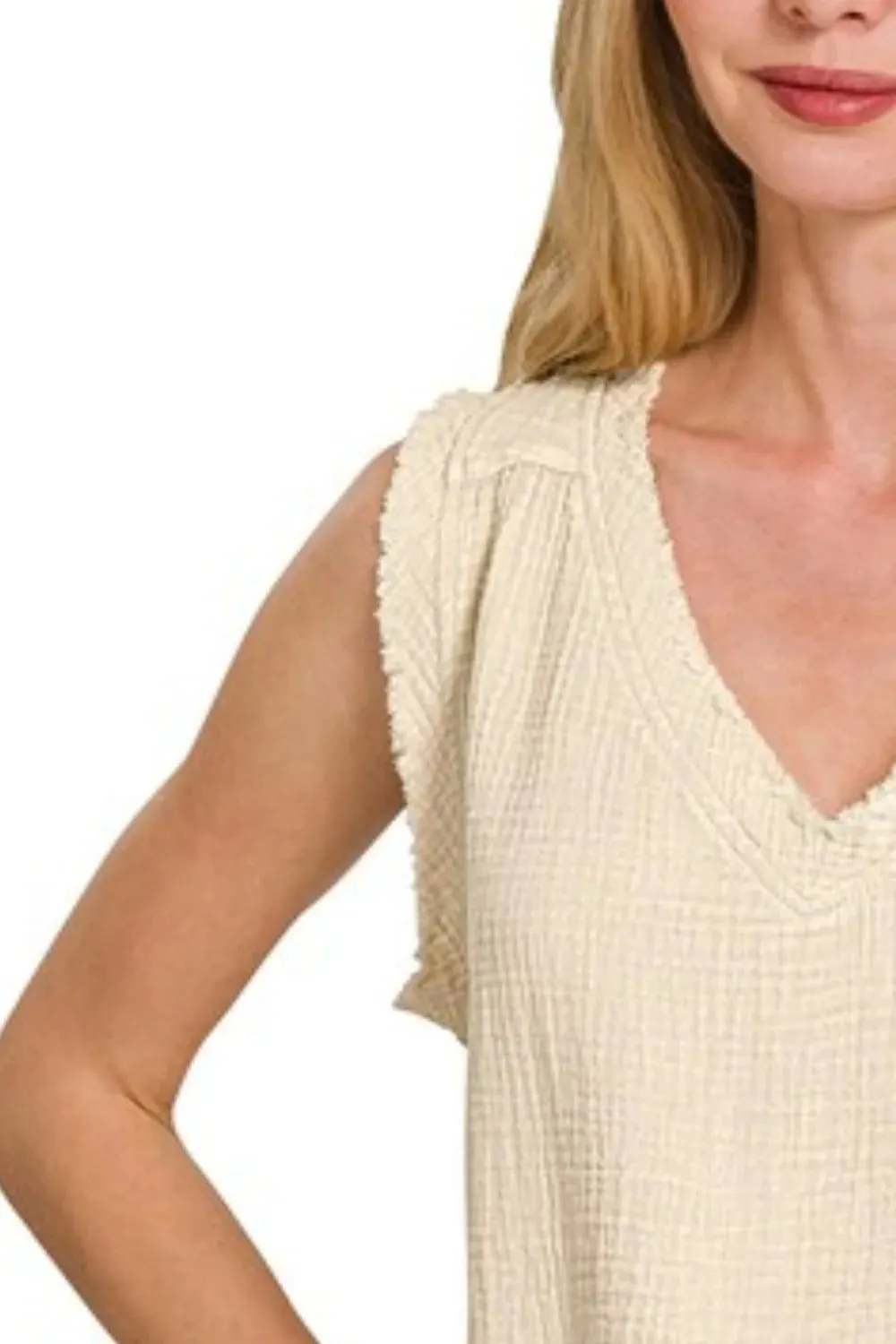 Zenana Double Gauze Raw Edge Acid Washed Tank